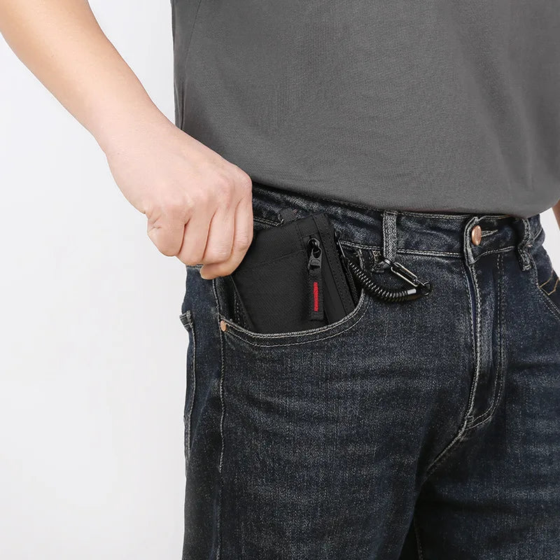 RFID Blocking Slim Nylon Wallet with Carabiner – Men's Tactical Coin Purse & Card Holder