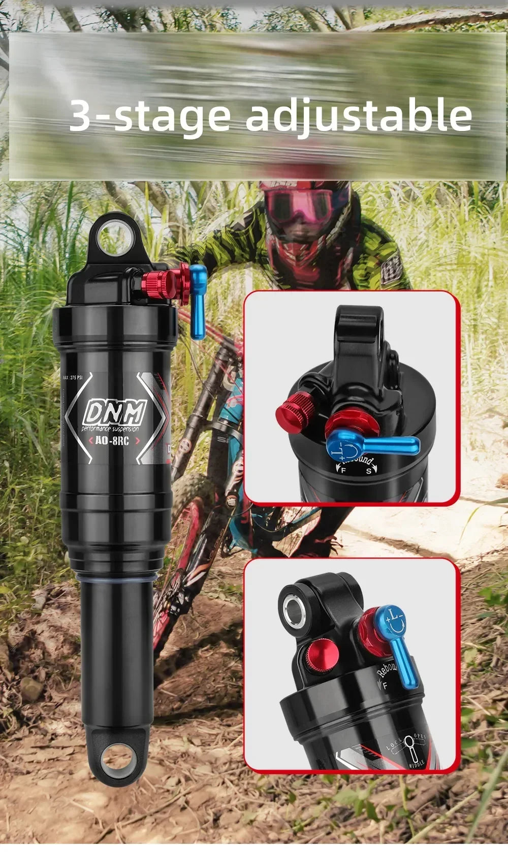 Bicycle Air Shock Absorber 165/190/200/210mm/230mm Soft Tail Mountain Bike Air Pressure Back Chamber MTB Rear Shock Absorbers