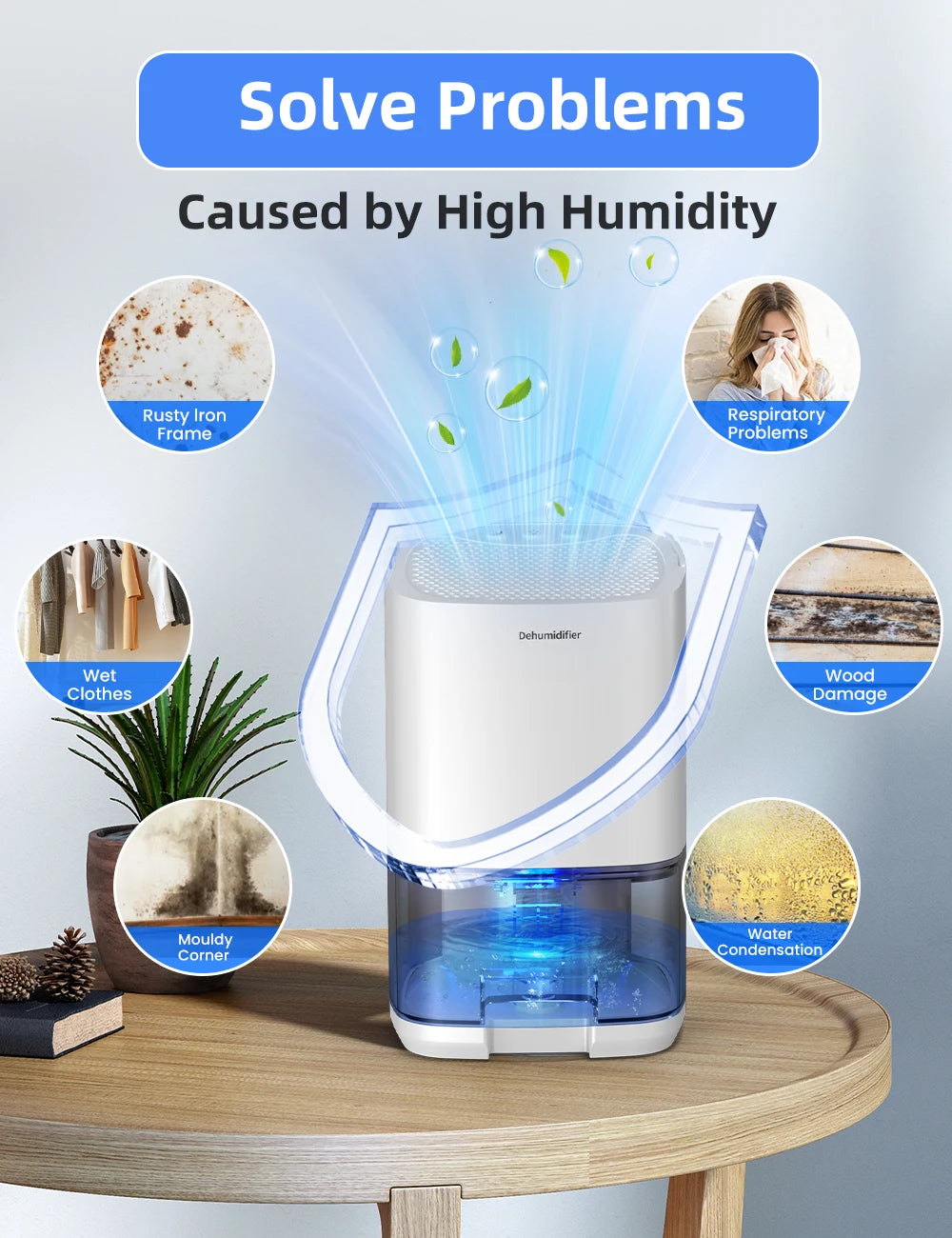 1000ml Portable Dehumidifier – Energy Efficient Moisture Absorber for Home Office & RV