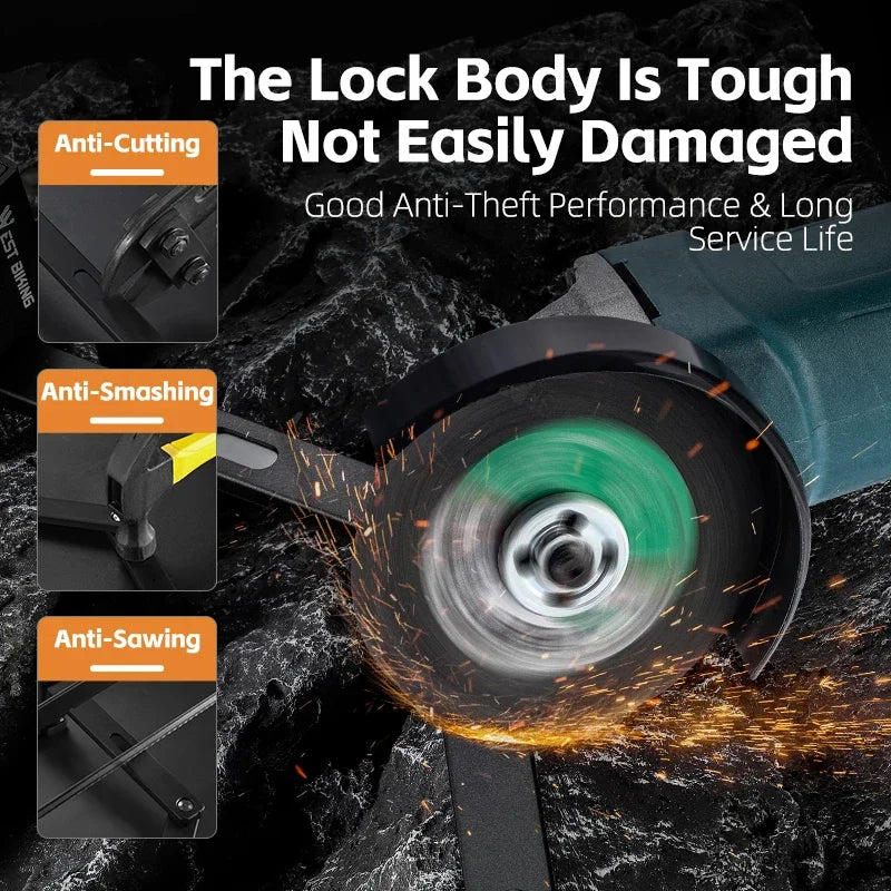 WEST BIKING Foldable Bike Lock Key Strong Security Anti-theft Bicycle Password Lock Heavy Chain Cable Padlock Motorcycle Lock