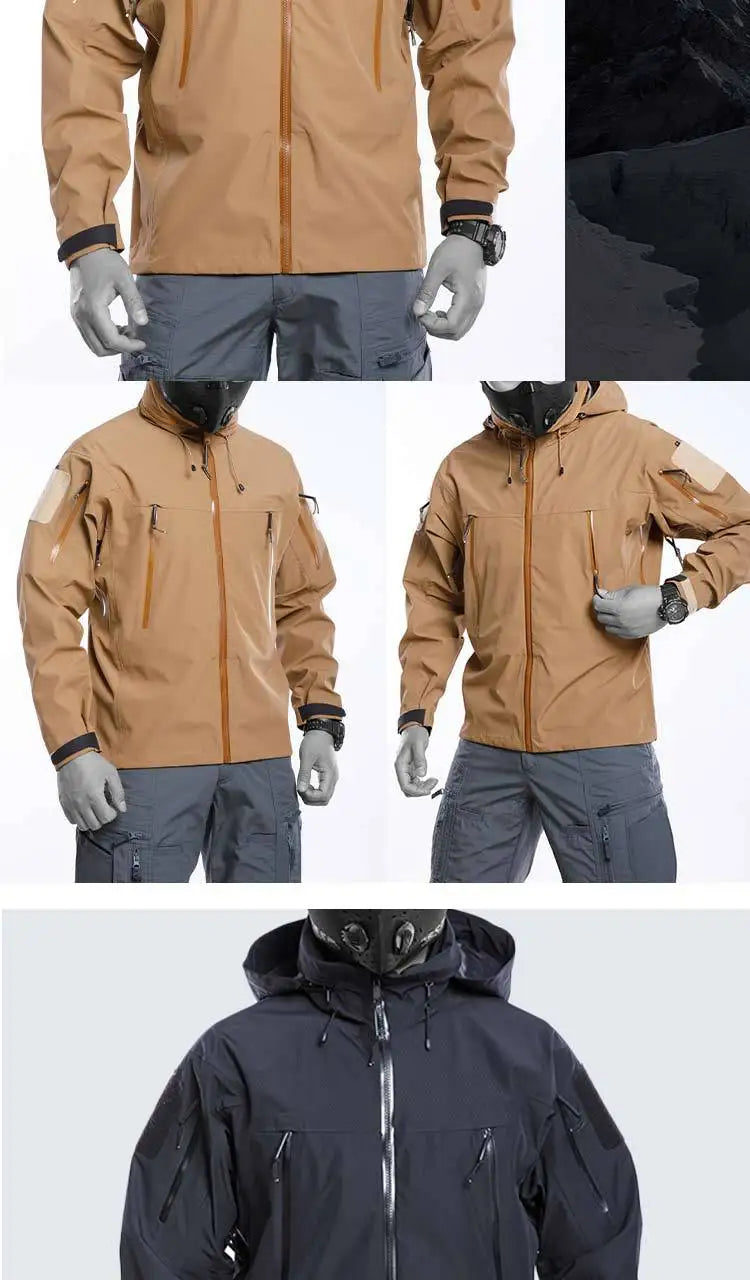 Waterproof Hardshell Tactical Jacket US Military Spring Autumn Thin Windproof Hooded Coat Men Outdoor Climbing Hiking Clothing