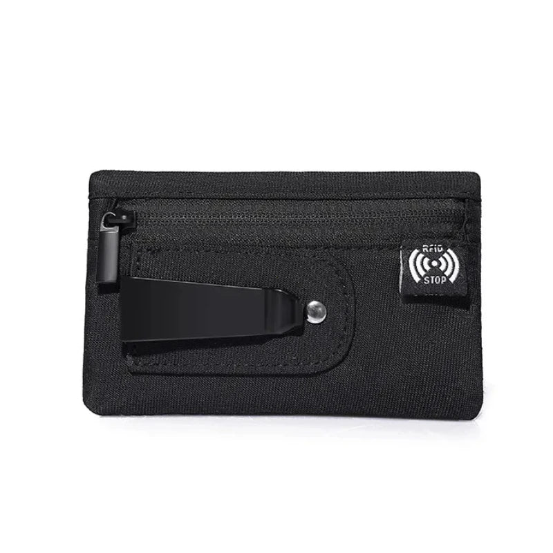 RFID Blocking Slim Nylon Wallet with Carabiner – Men's Tactical Coin Purse & Card Holder