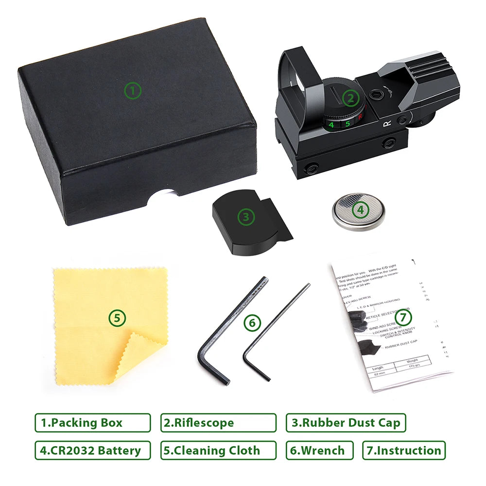 Tactical Red & Green Dot Reflex Sight Scope – Hunting Optics with 20mm Rail Mount