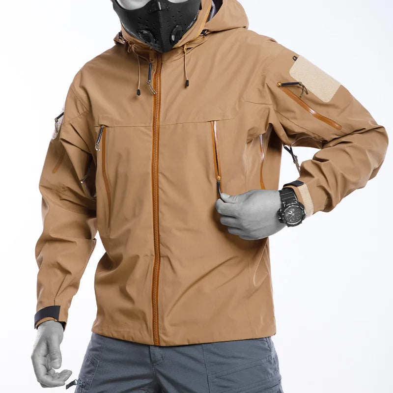 Waterproof Hardshell Tactical Jacket US Military Spring Autumn Thin Windproof Hooded Coat Men Outdoor Climbing Hiking Clothing