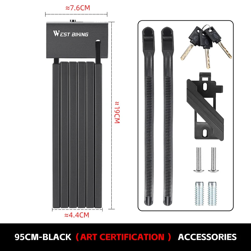 WEST BIKING Foldable Bike Lock Key Strong Security Anti-theft Bicycle Password Lock Heavy Chain Cable Padlock Motorcycle Lock