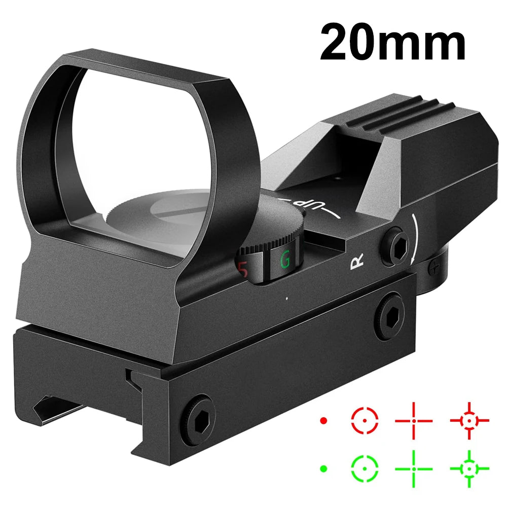 Tactical Red & Green Dot Reflex Sight – 4 Reticle Hunting Optics for 20mm Rail