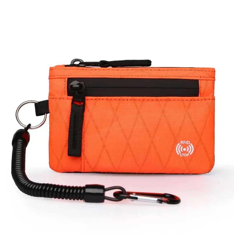 RFID Blocking Slim Nylon Wallet with Carabiner – Men's Tactical Coin Purse & Card Holder