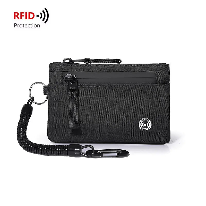 RFID Blocking Slim Nylon Wallet with Carabiner – Men's Tactical Coin Purse & Card Holder