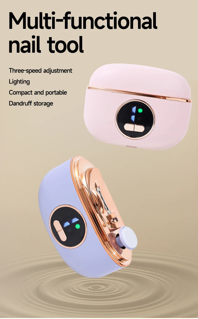 LED Electric Nail Trimmer & Polisher – Quiet Automatic Nail File with Light