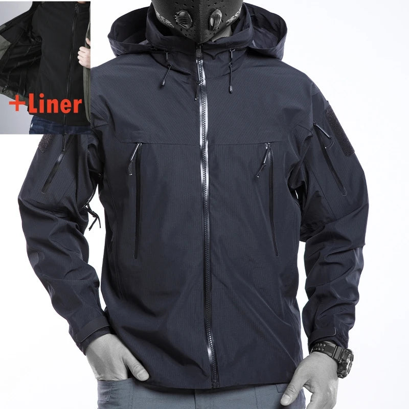 Waterproof Hardshell Tactical Jacket US Military Spring Autumn Thin Windproof Hooded Coat Men Outdoor Climbing Hiking Clothing