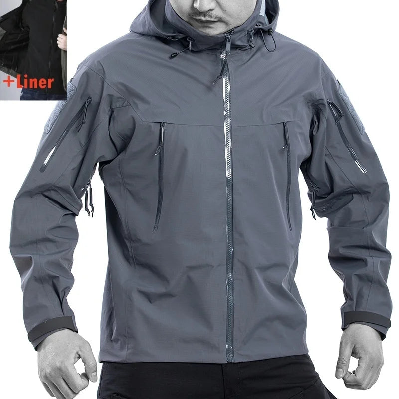 Waterproof Hardshell Tactical Jacket US Military Spring Autumn Thin Windproof Hooded Coat Men Outdoor Climbing Hiking Clothing
