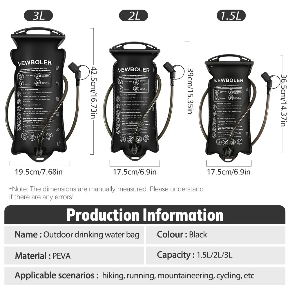 NEWBOLER 1.5L/2L/3L Large Capacity Water Bottle Water Bladder Water Reservoir Hydration Pack Storage Bag BPA Free Water Bag
