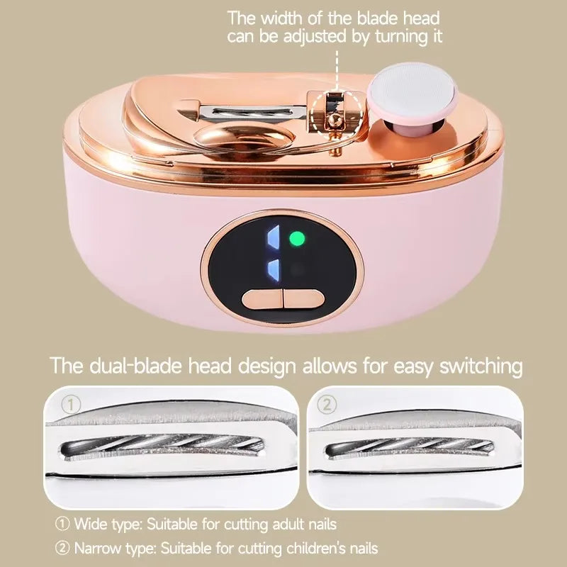 LED Electric Nail Trimmer & Polisher – Quiet Automatic Nail File with Light