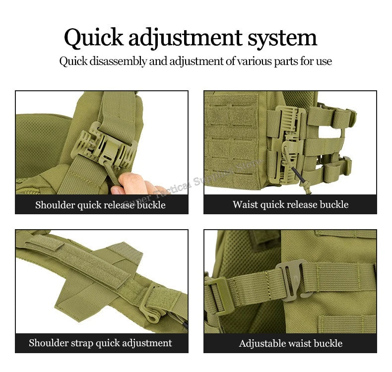 Full-Size Hunting Vest Tactical Plate Carrier MOLLE Airsoft Gear Outdoor Quick Release Fast Adjust Cummerbund Chest Rig
