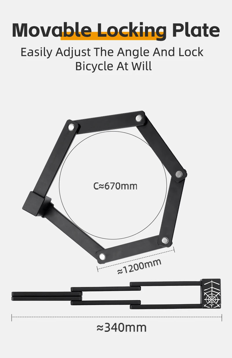 WEST BIKING Foldable Bike Lock Key Strong Security Anti-theft Bicycle Password Lock Heavy Chain Cable Padlock Motorcycle Lock