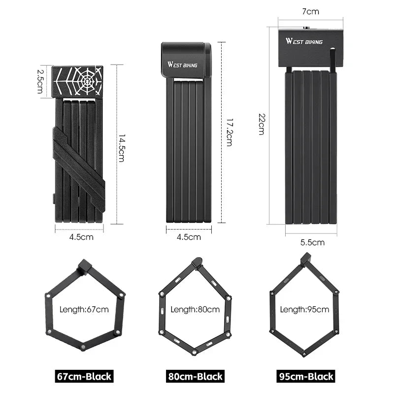 WEST BIKING Foldable Bike Lock Key Strong Security Anti-theft Bicycle Password Lock Heavy Chain Cable Padlock Motorcycle Lock