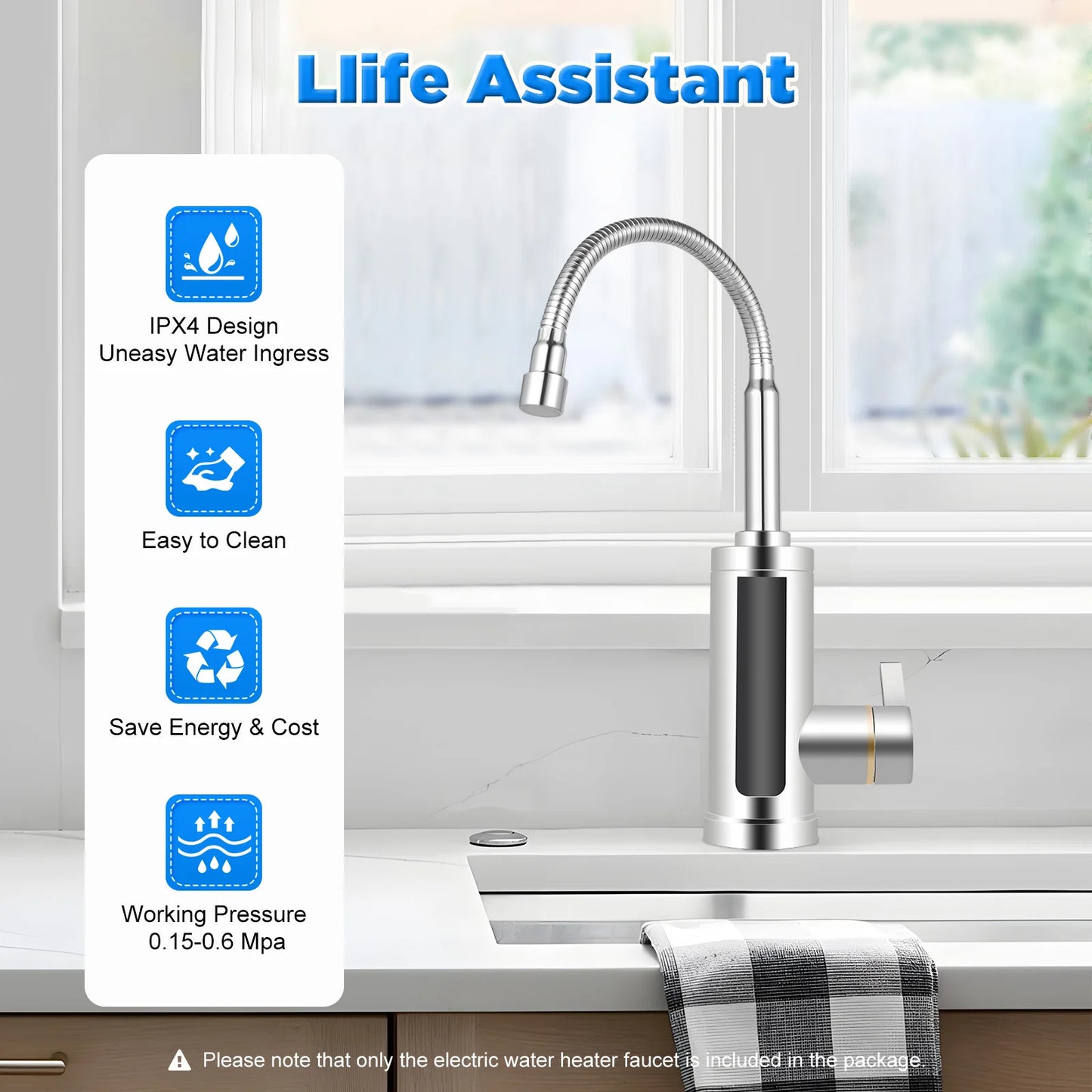 3000W Instant Electric Hot Water Faucet – LED Screen Kitchen & Bathroom Tap