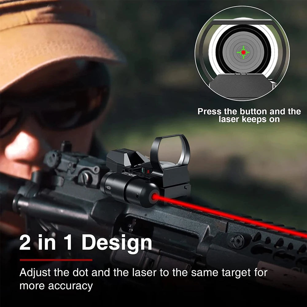 Tactical Red & Green Dot Reflex Sight – 4 Reticle Hunting Optics for 20mm Rail