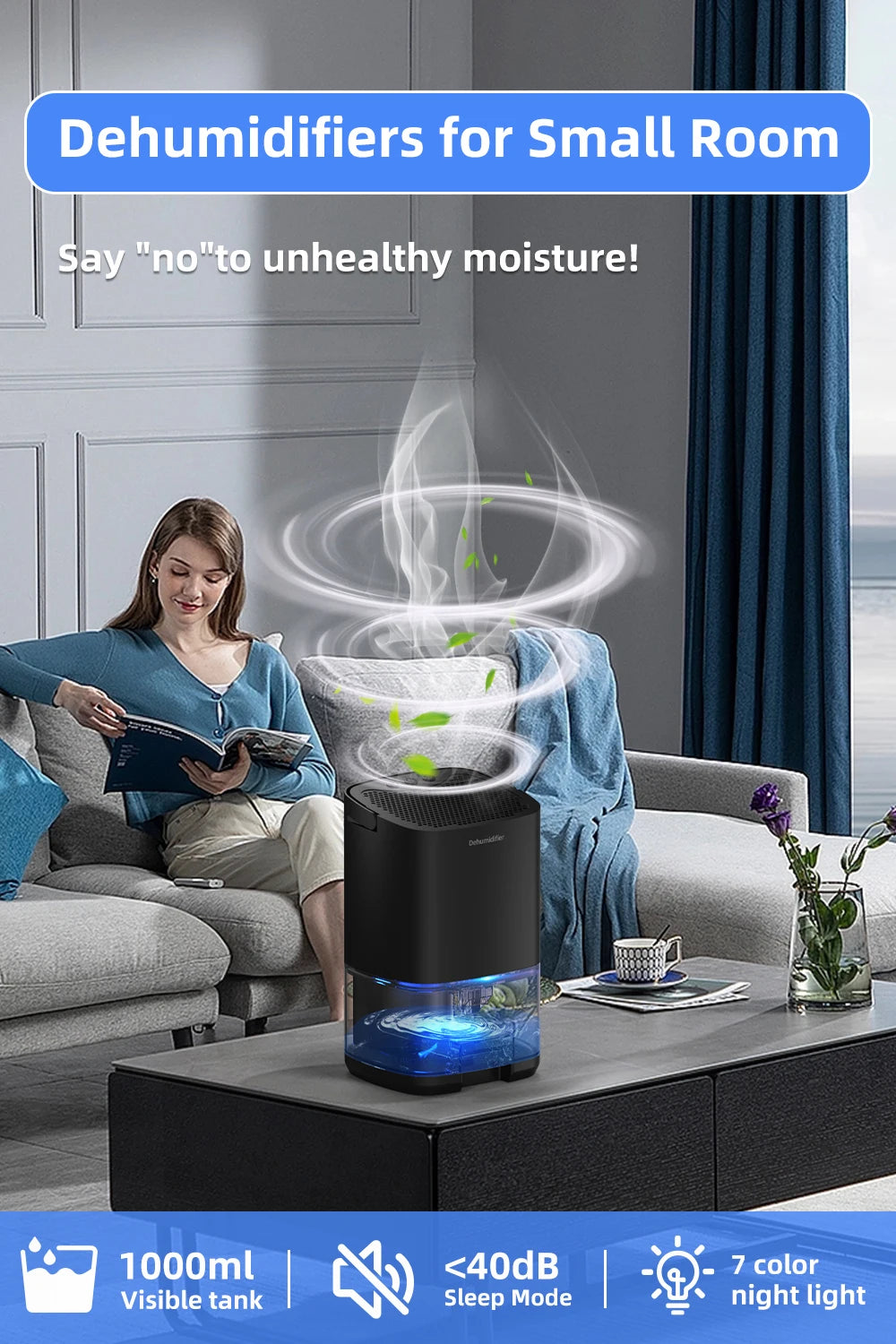 1000ml Portable Dehumidifier – Energy Efficient Moisture Absorber for Home Office & RV