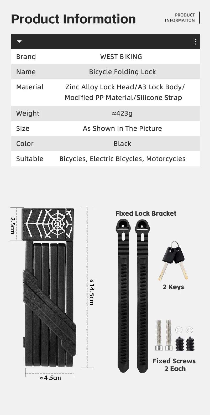 WEST BIKING Foldable Bike Lock Key Strong Security Anti-theft Bicycle Password Lock Heavy Chain Cable Padlock Motorcycle Lock