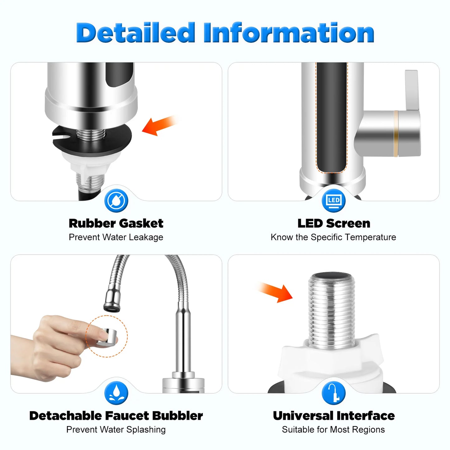 3000W Instant Electric Hot Water Faucet – LED Screen Kitchen & Bathroom Tap