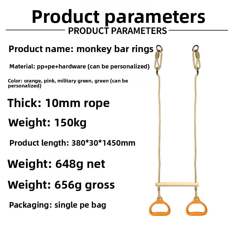 Stable Adjustable Trapeze Swing Rings Bar Home Core Training Kids Backyard Playground Professional Outdoor Indoor Fitness Gear