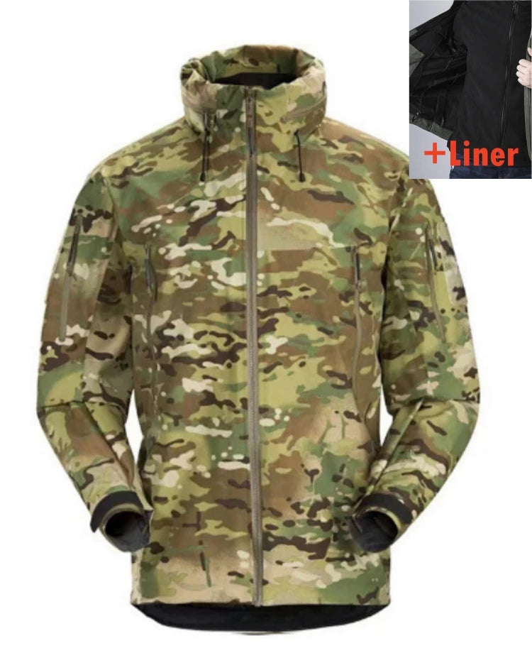 Waterproof Hardshell Tactical Jacket US Military Spring Autumn Thin Windproof Hooded Coat Men Outdoor Climbing Hiking Clothing