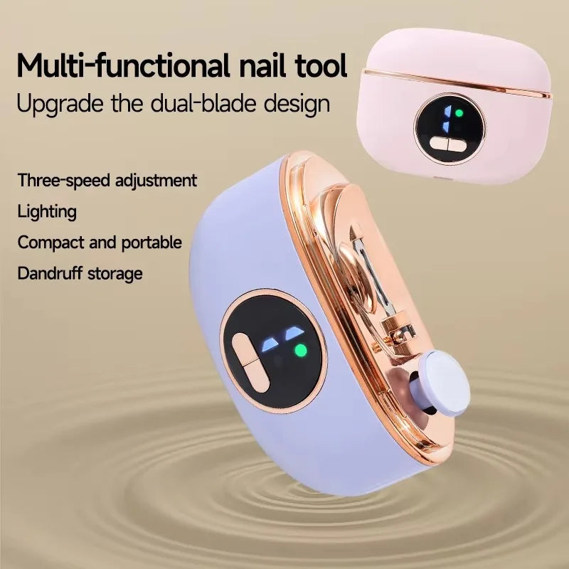 LED Electric Nail Trimmer & Polisher – Quiet Automatic Nail File with Light