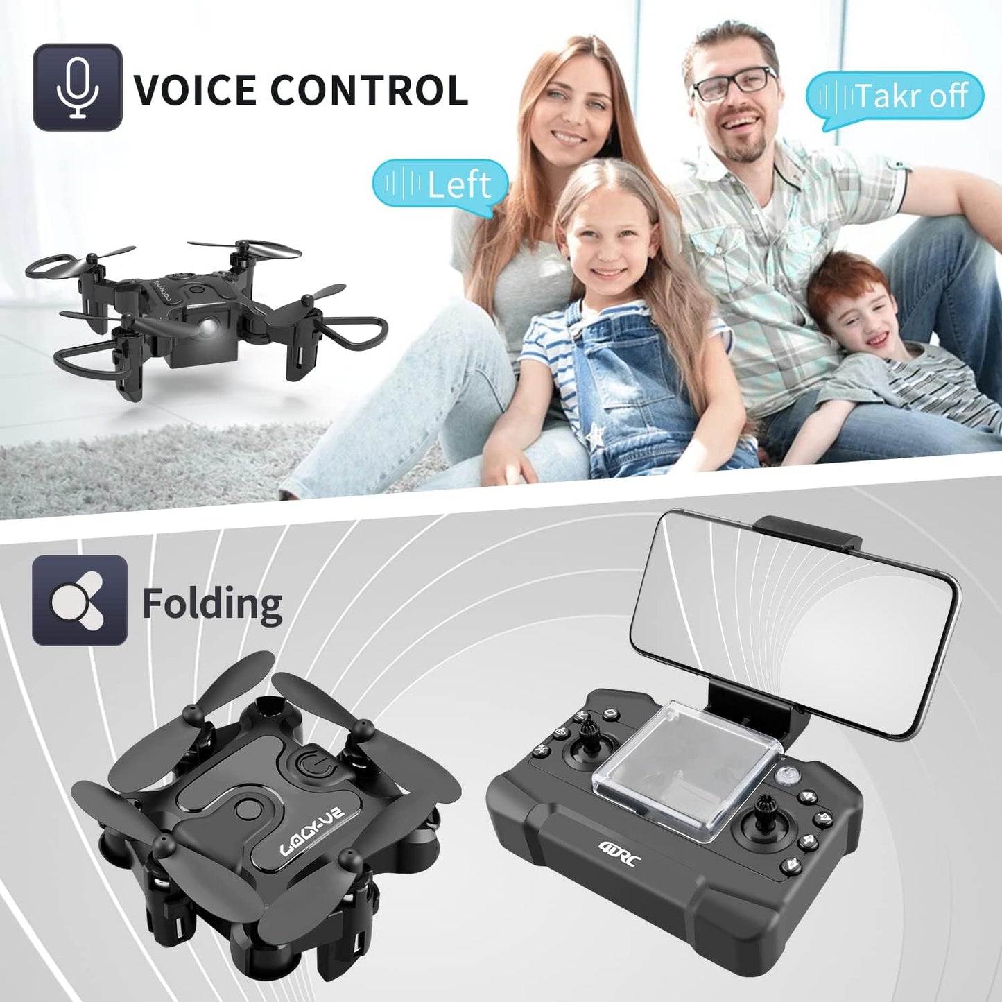 DE V2 Mini Drone Selfie WIFI FPV with HD Camera Foldable Arm RC Quadcopter Toy