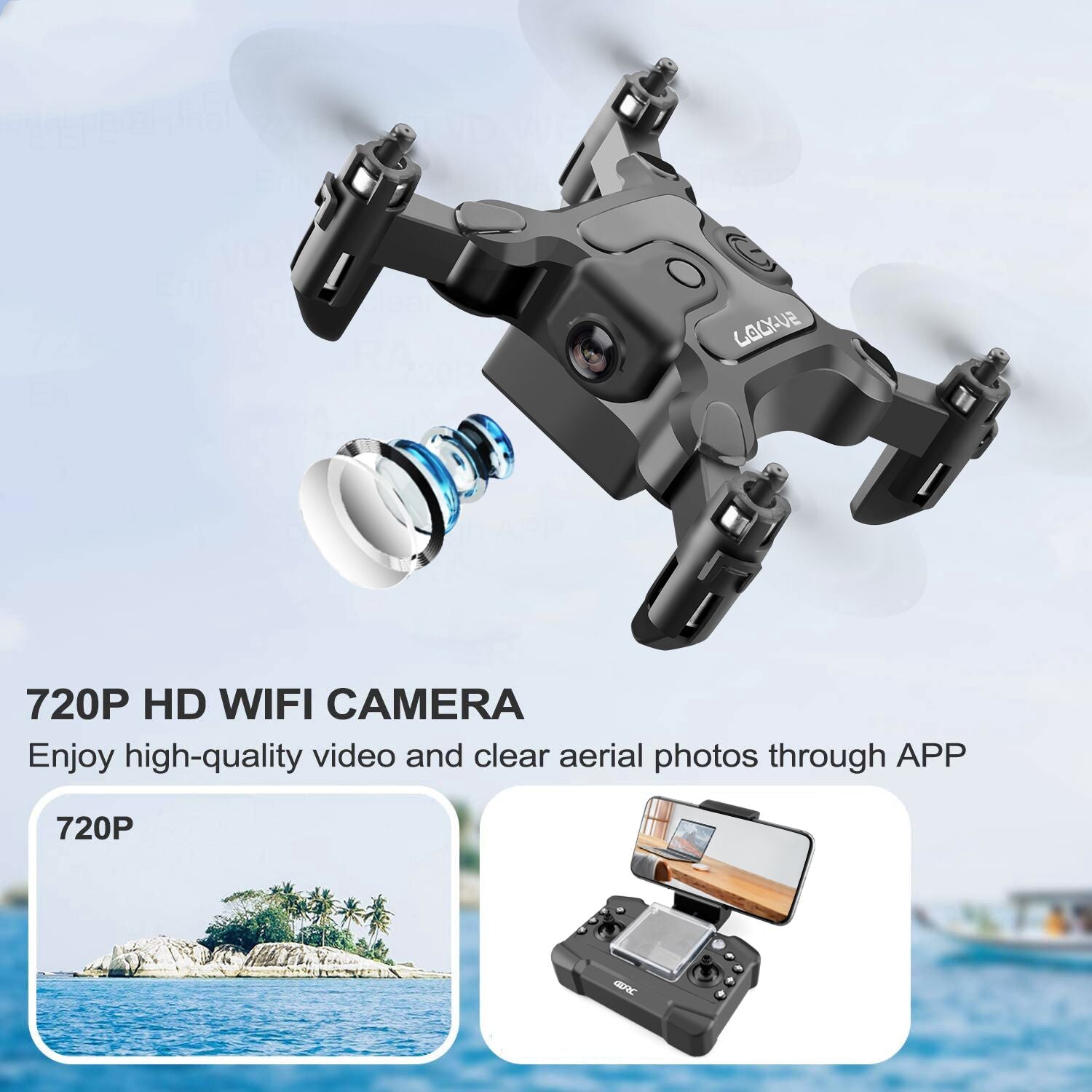 DE V2 Mini Drone Selfie WIFI FPV with HD Camera Foldable Arm RC Quadcopter Toy
